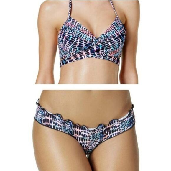 Sundazed Modern Animal Print Simon Halter Top & Mermaid Ruffle Bottom Bikini Set - Picture 1 of 11